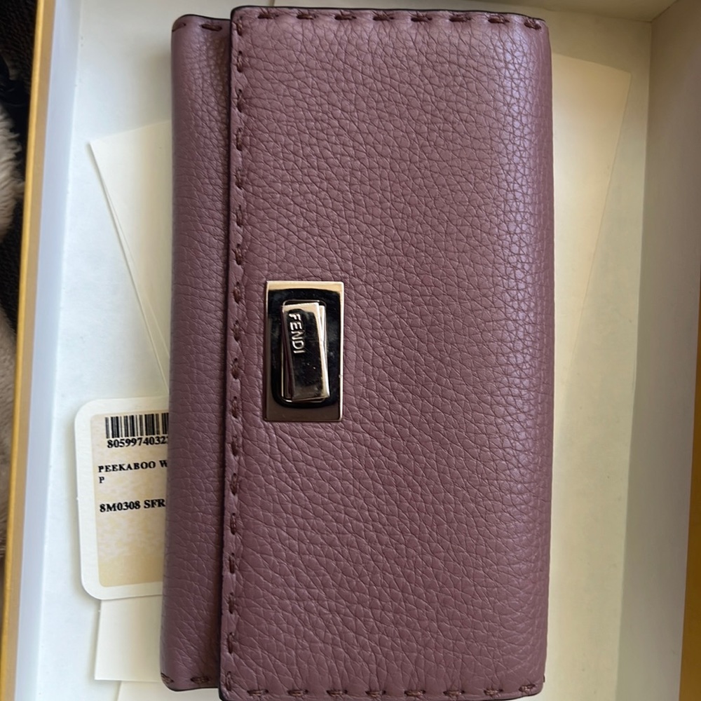 Fendi womens wallet + tri fold + calfskin leather + like new with box & dust bag